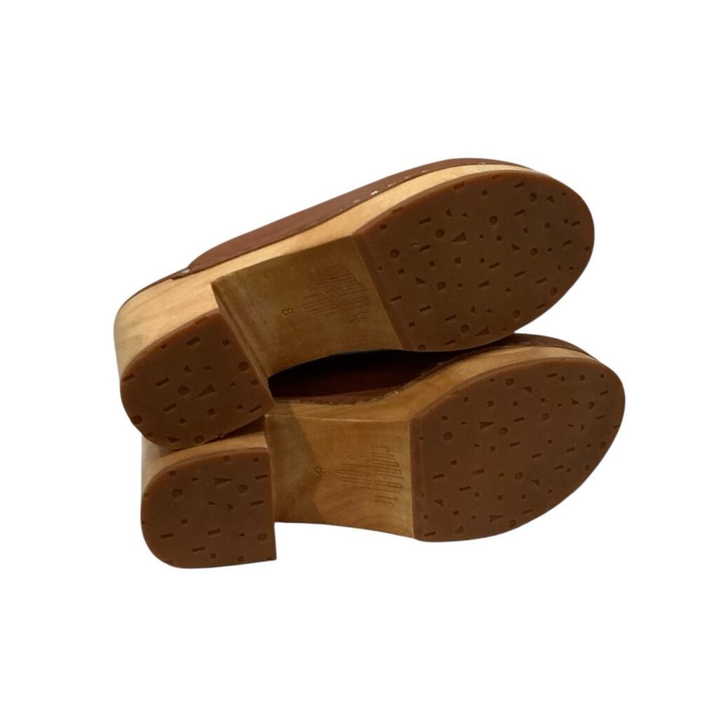 Charlotte Stone Marlo Chunky Wooden Platform Mule Clog Leather Luggage Brown 8 - Picture 8 of 13